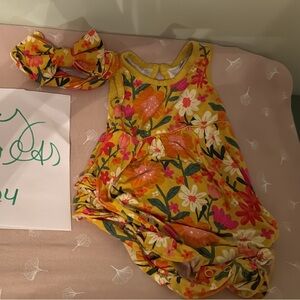 Little Sleepies Sunny Garden bubble romper & bow 6-12 months